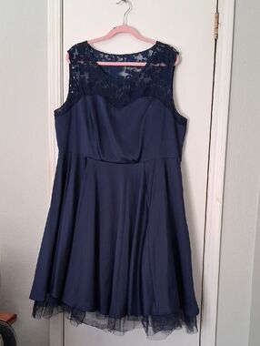 Torrid Navy Satin Lace Formal Sleeveless Cocktail Wedding Guest Midi Dress Sz 20